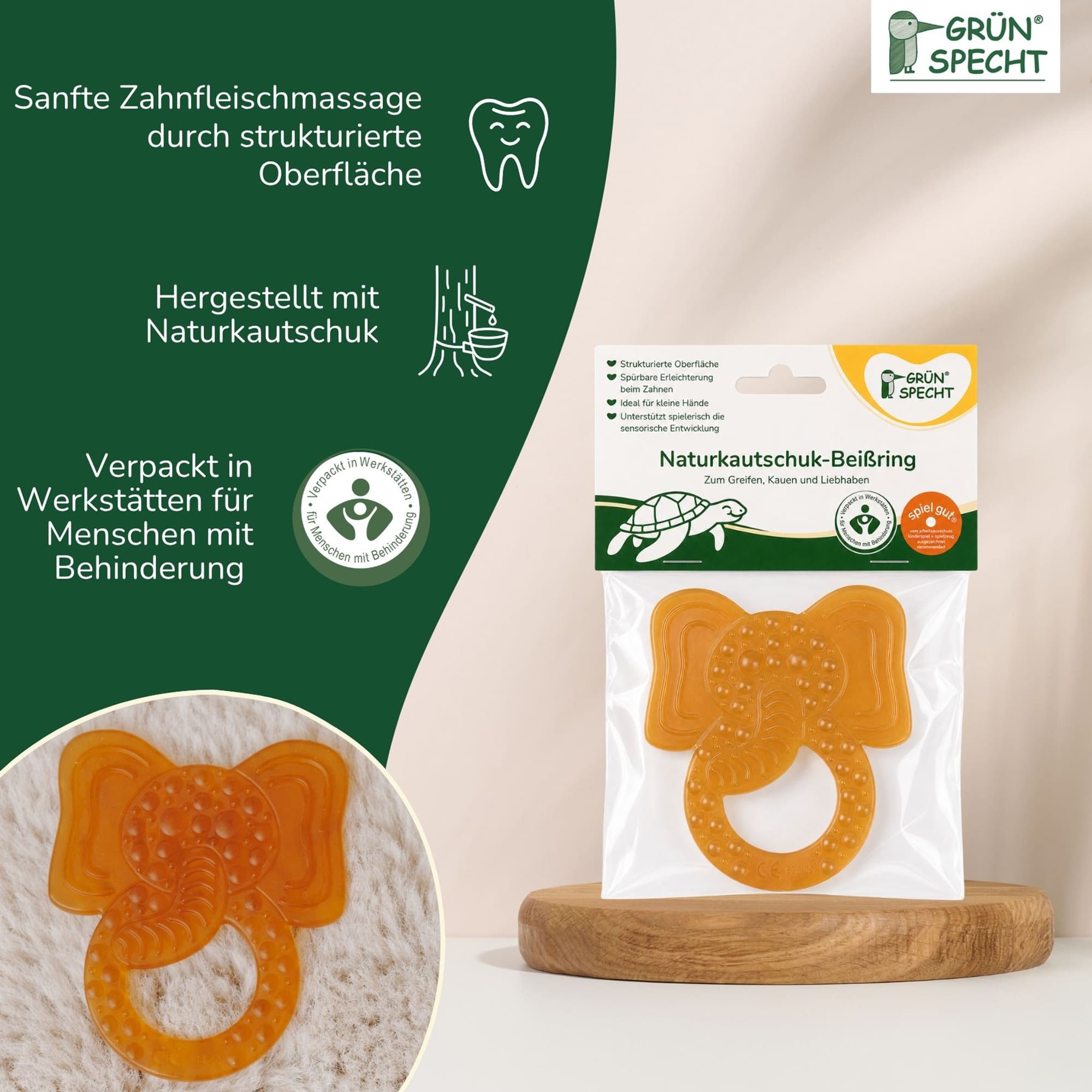 Beißringe, GRÜNSPECHT, Braun – Produktansicht
