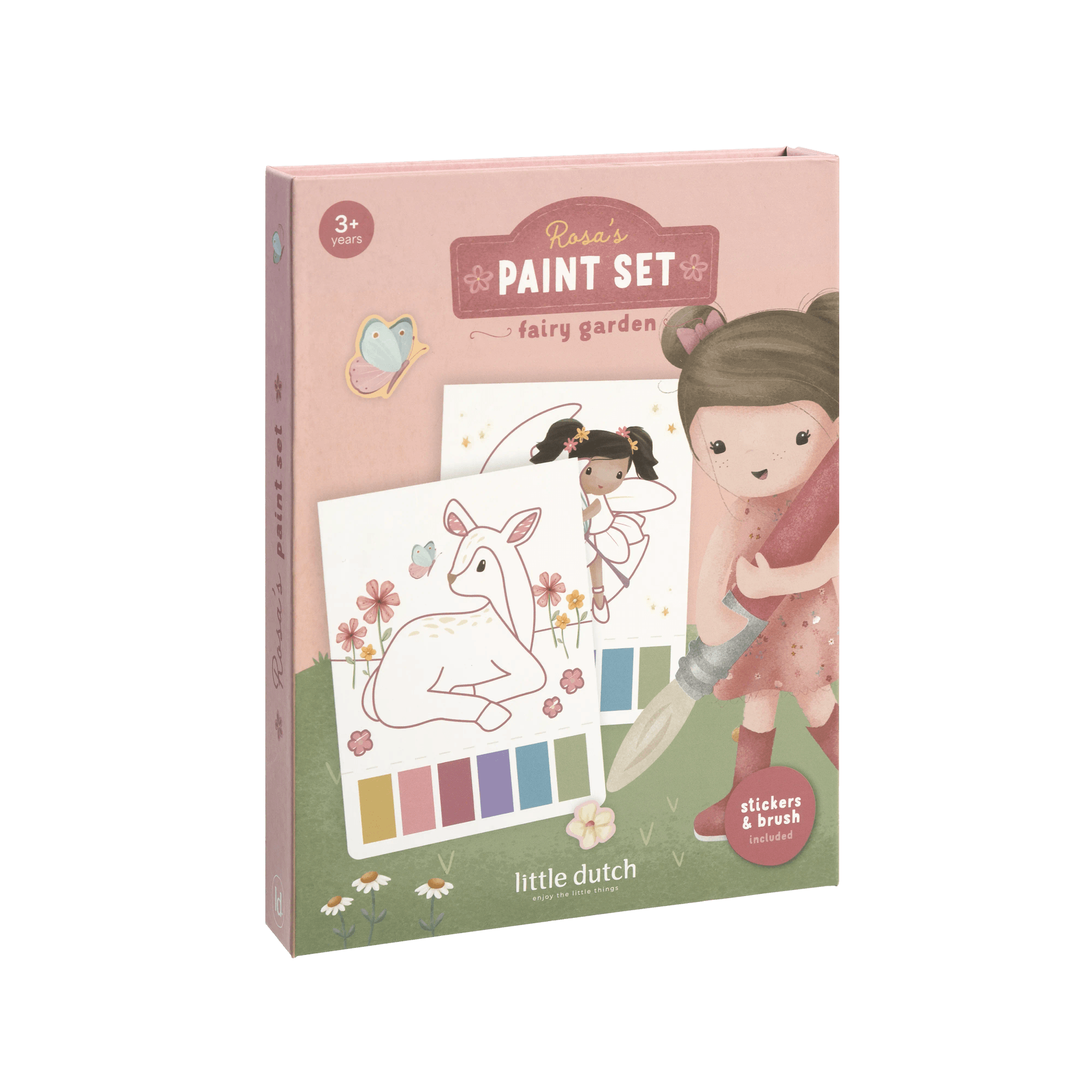 Malen & Kneten, LITTLE DUTCH, Pink – Besonderheit: Malbuch mit Ausmalbildern, Wasserfarben, einem Pinsel sowie Stickern