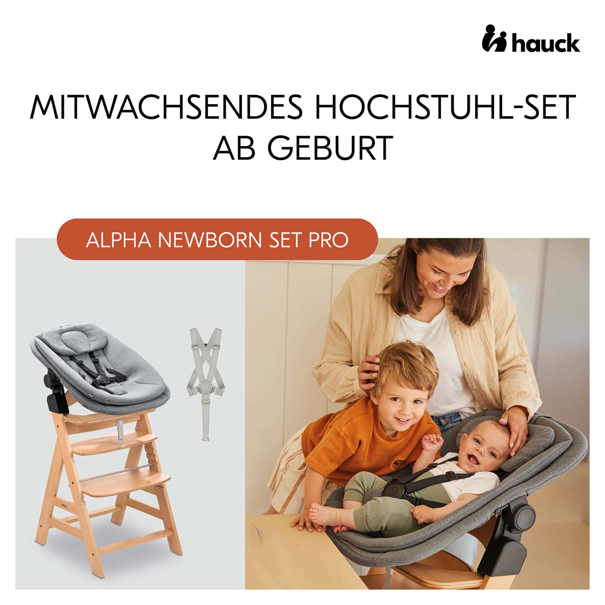 hauck® Hochstuhl Zubehör, hauck, Grau – Besonderheit: Set bestehend aus Alpha+ Hochstuhl und Newborn-Aufsatz