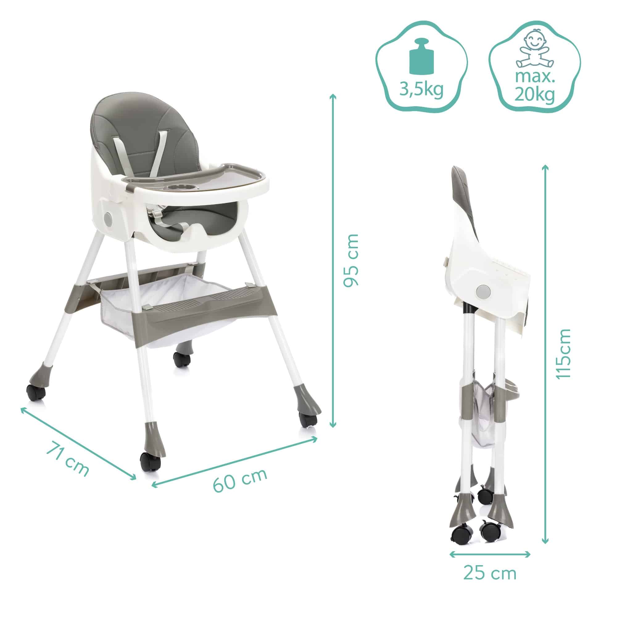 Klapphochstühle, fillikid, Grau – Produktansicht
