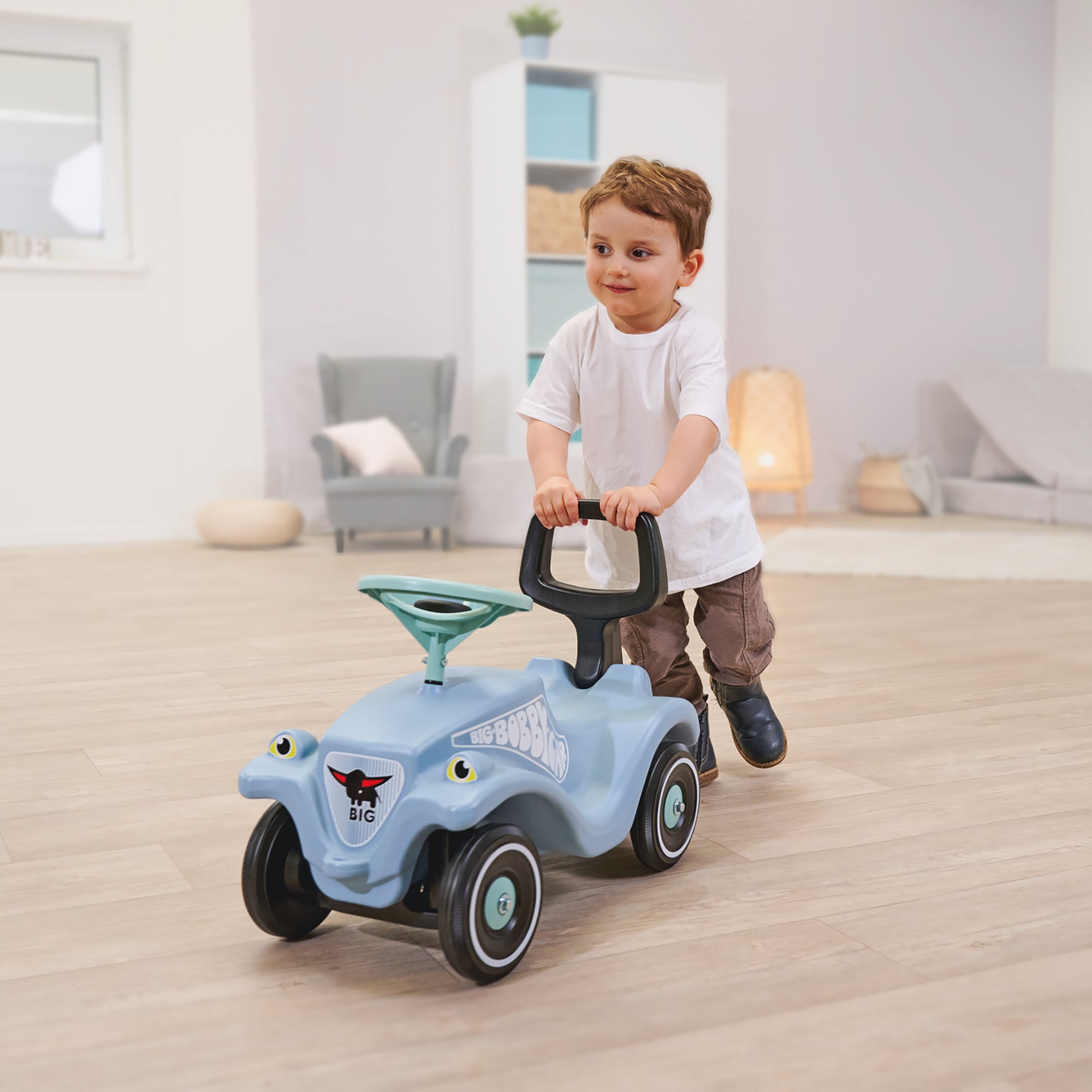 Bobby Car & Zubehör, BIG, Blau – Besonderheit: 2-in-1 Zubehör - Lauflernhilfe und Rückenlehne