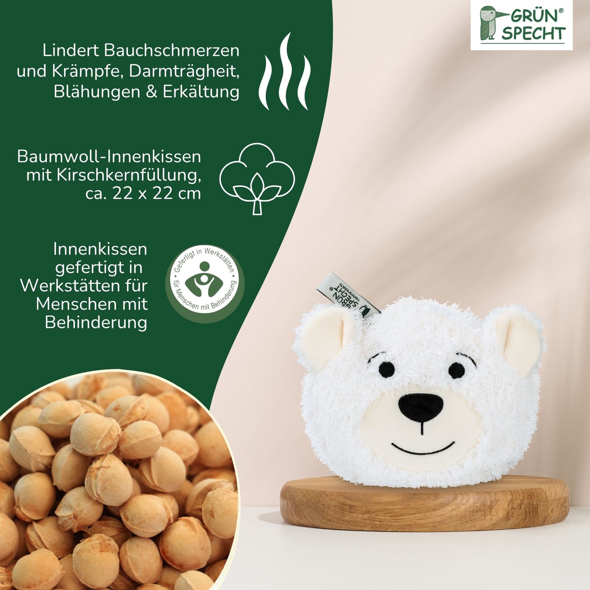 Wärmekissen & -flaschen, GRÜNSPECHT, Weiß – Produktansicht