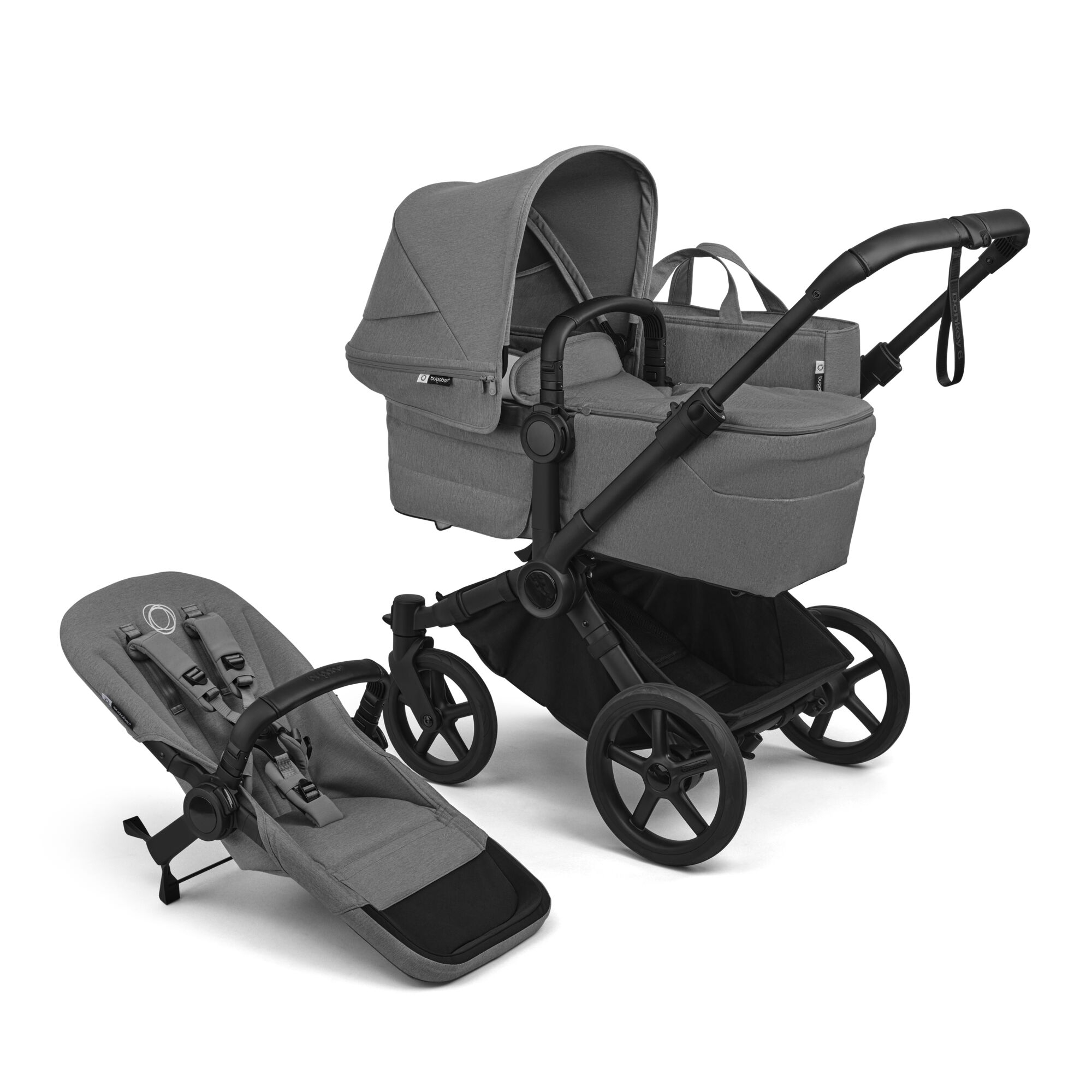 Kombi-Kinderwagen, bugaboo, Grau – Besonderheit: Liegeaufsatz mit PureBreeze™-Matratze für optimale Unterstützung von Neugeborenen