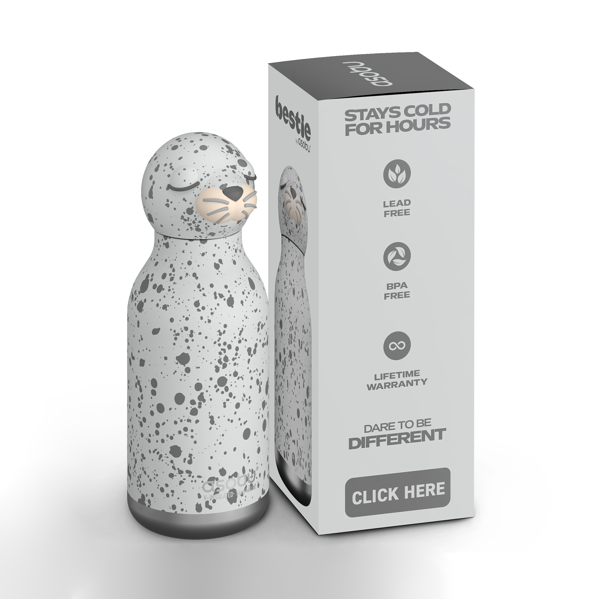 Thermoflaschen, ASOBU, Mehrfarbig – Besonderheit: Edelstahlflasche mit abnehmbarem, sammelbarem Silikonkopf