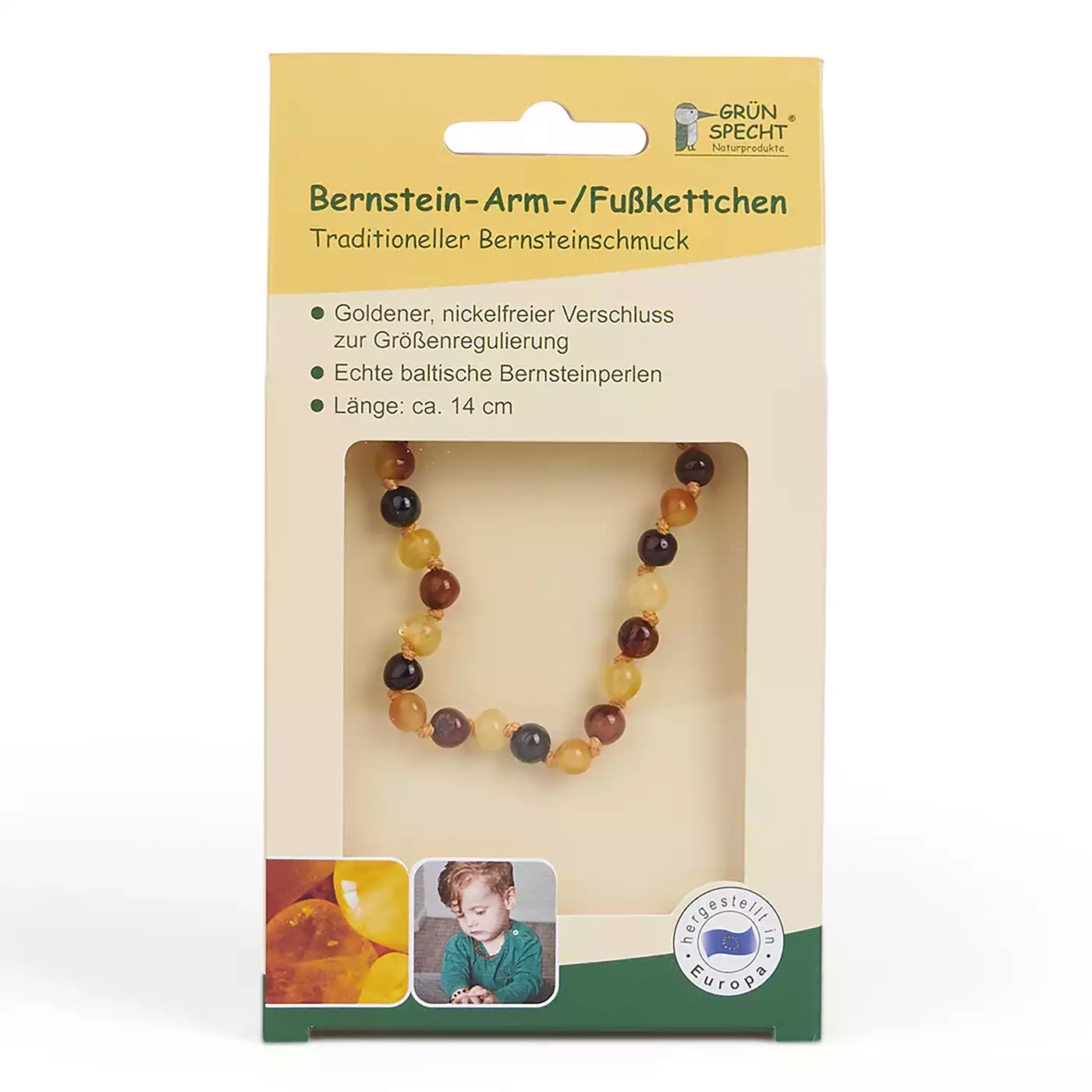 Bernsteinketten, GRÜNSPECHT, Mehrfarbig – Produktansicht