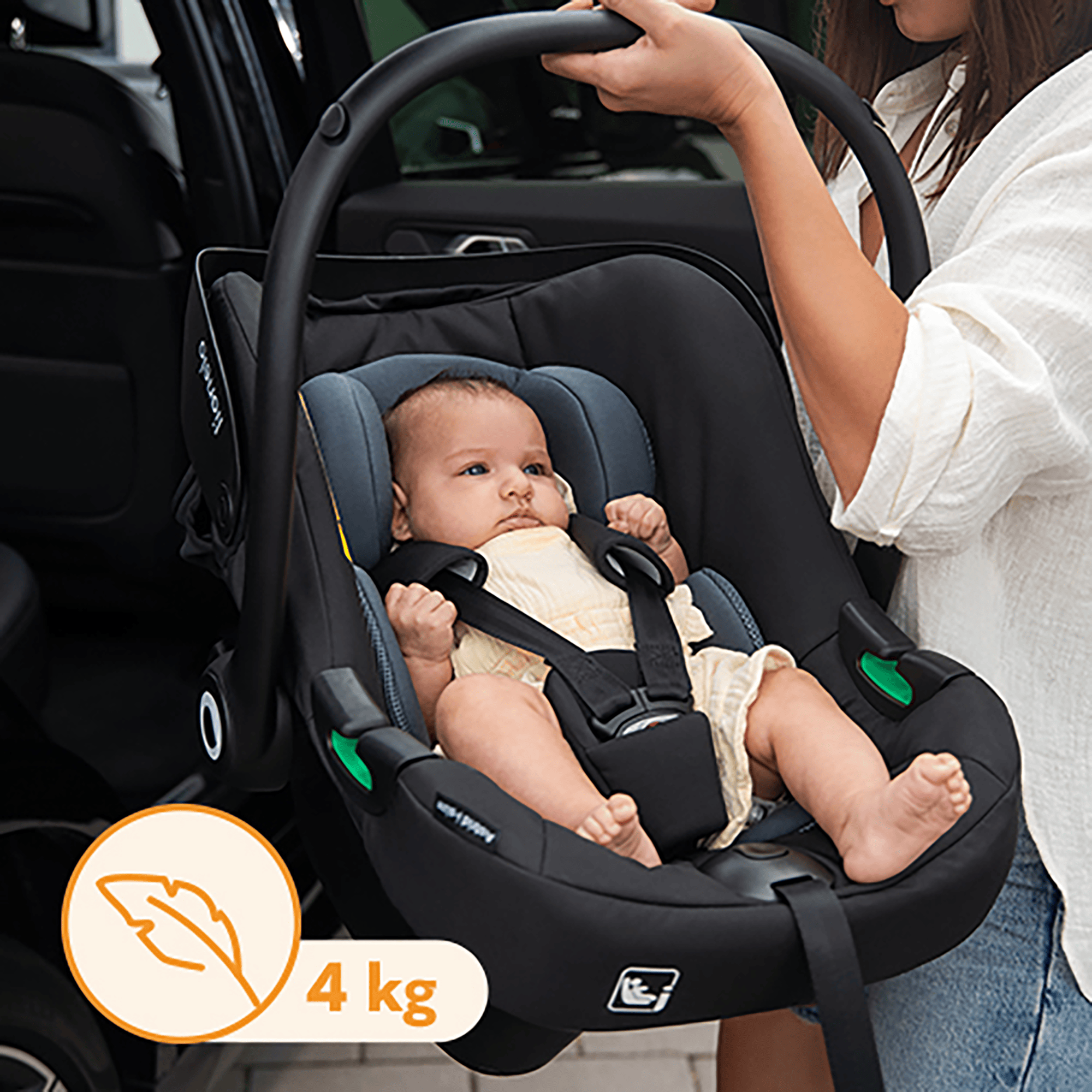 Babyschalen 0-13 kg, Gruppe 0+, lionelo, Schwarz – Produktansicht