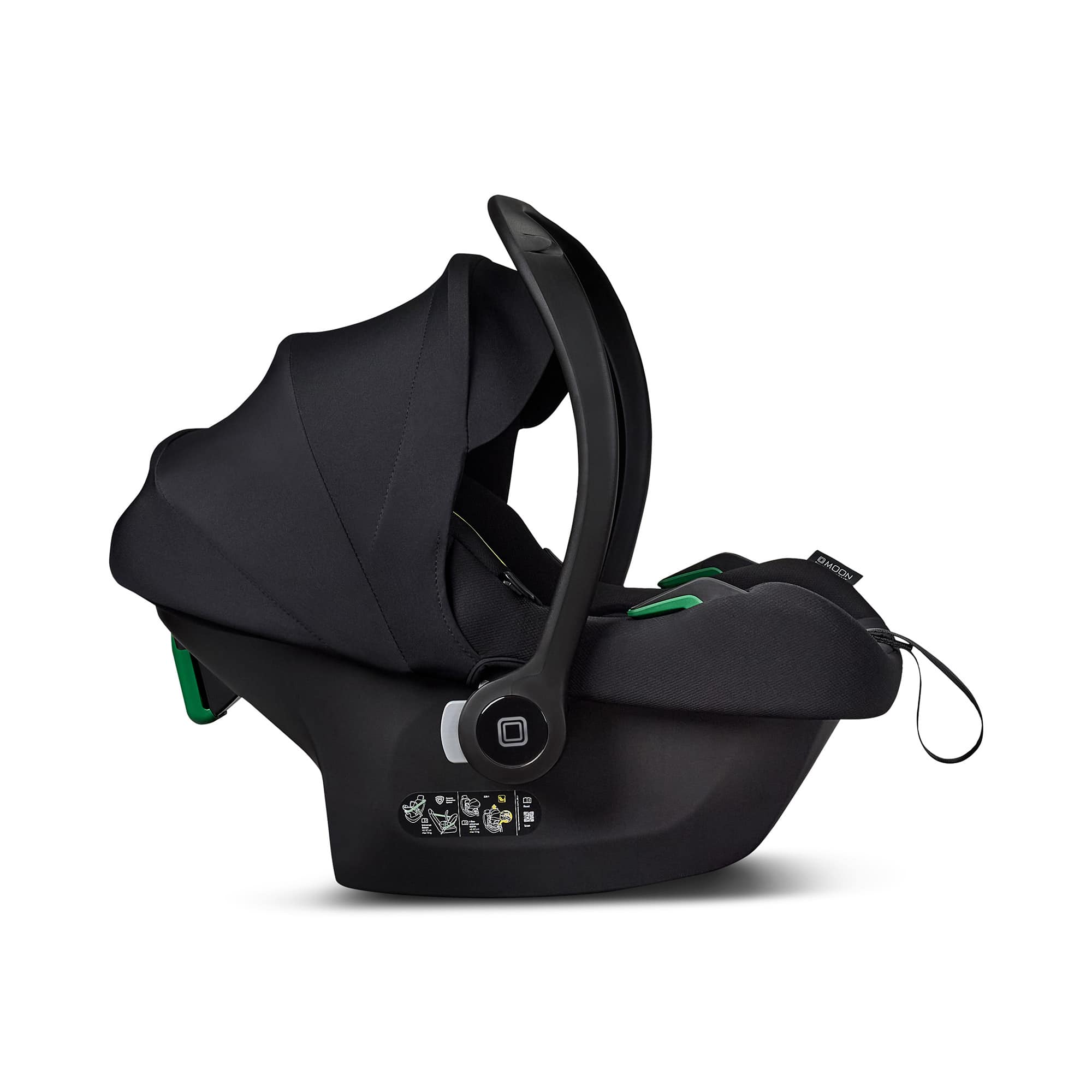 Babyschalen 0-13 kg, Gruppe 0+, MOON, Schwarz – Besonderheit:  innere Einlage sorgt für eine ergonomische Haltung