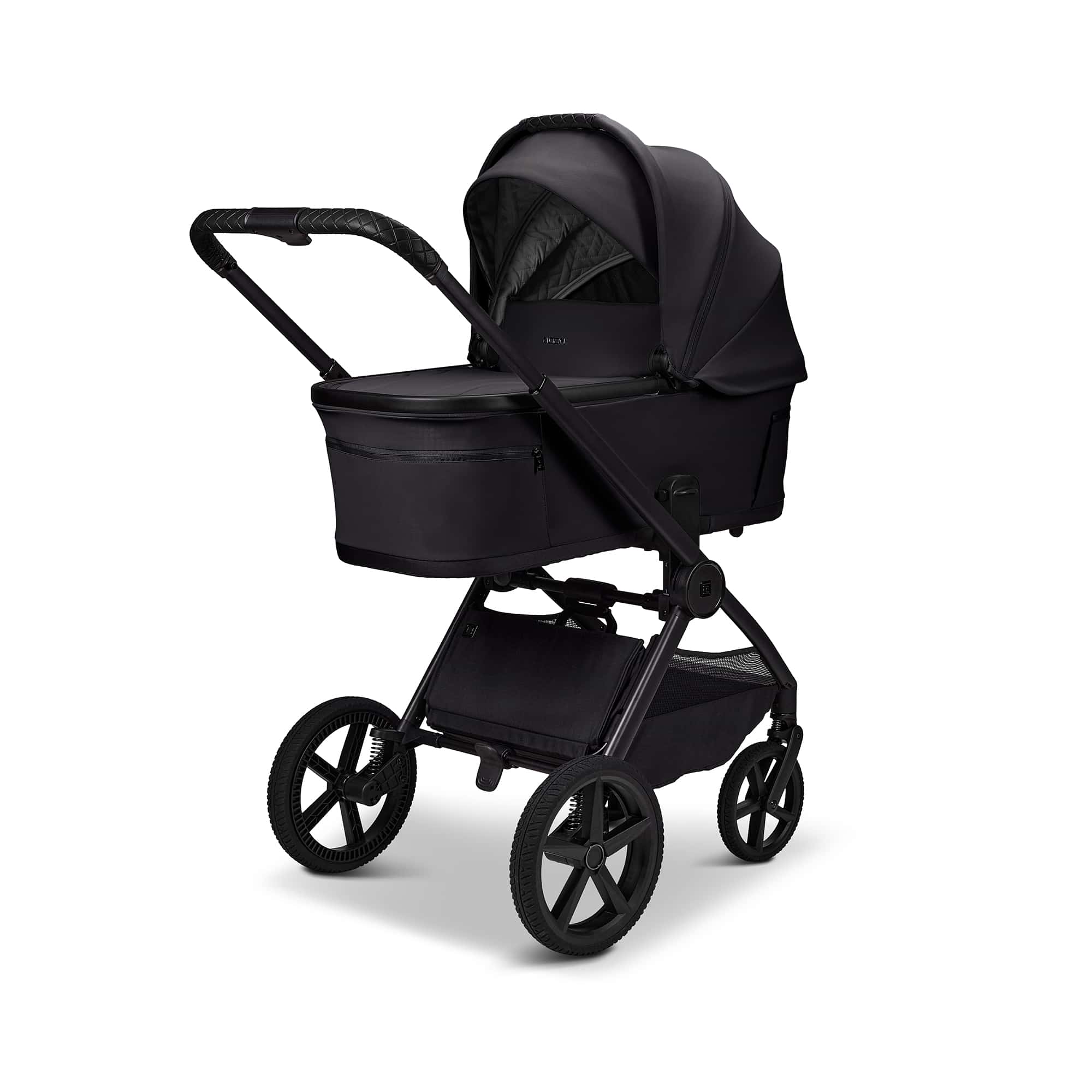 Kombi-Kinderwagen, MOON, Schwarz – Besonderheit: zusammenfaltbar mit Babywanne  oder Sportsitz auf dem Gestell