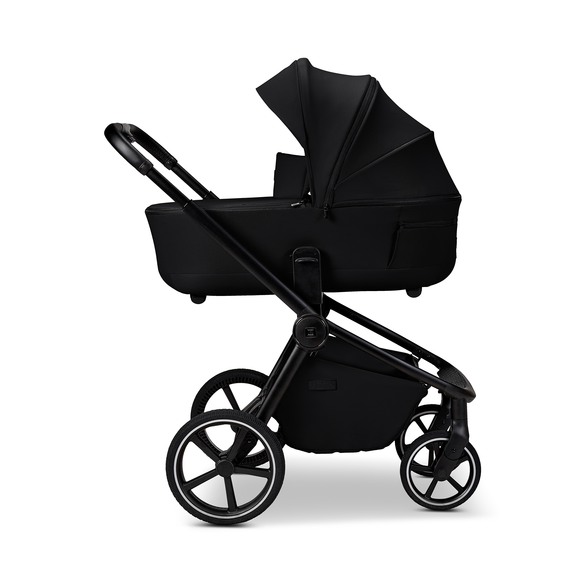Kombi-Kinderwagen, MOON, Schwarz – Besonderheit: adapterlose Höhenverstellung an Wanne und Sportsitz
