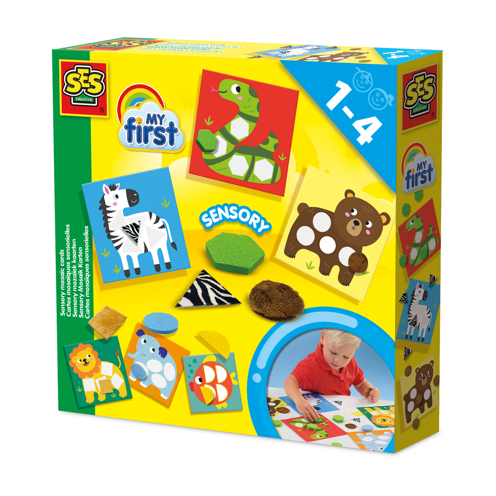 Puzzle, SES CREATIVE, Gelb – Besonderheit: zum Zuordnen der Felle und Hautpartien zu den passenden Tieren
