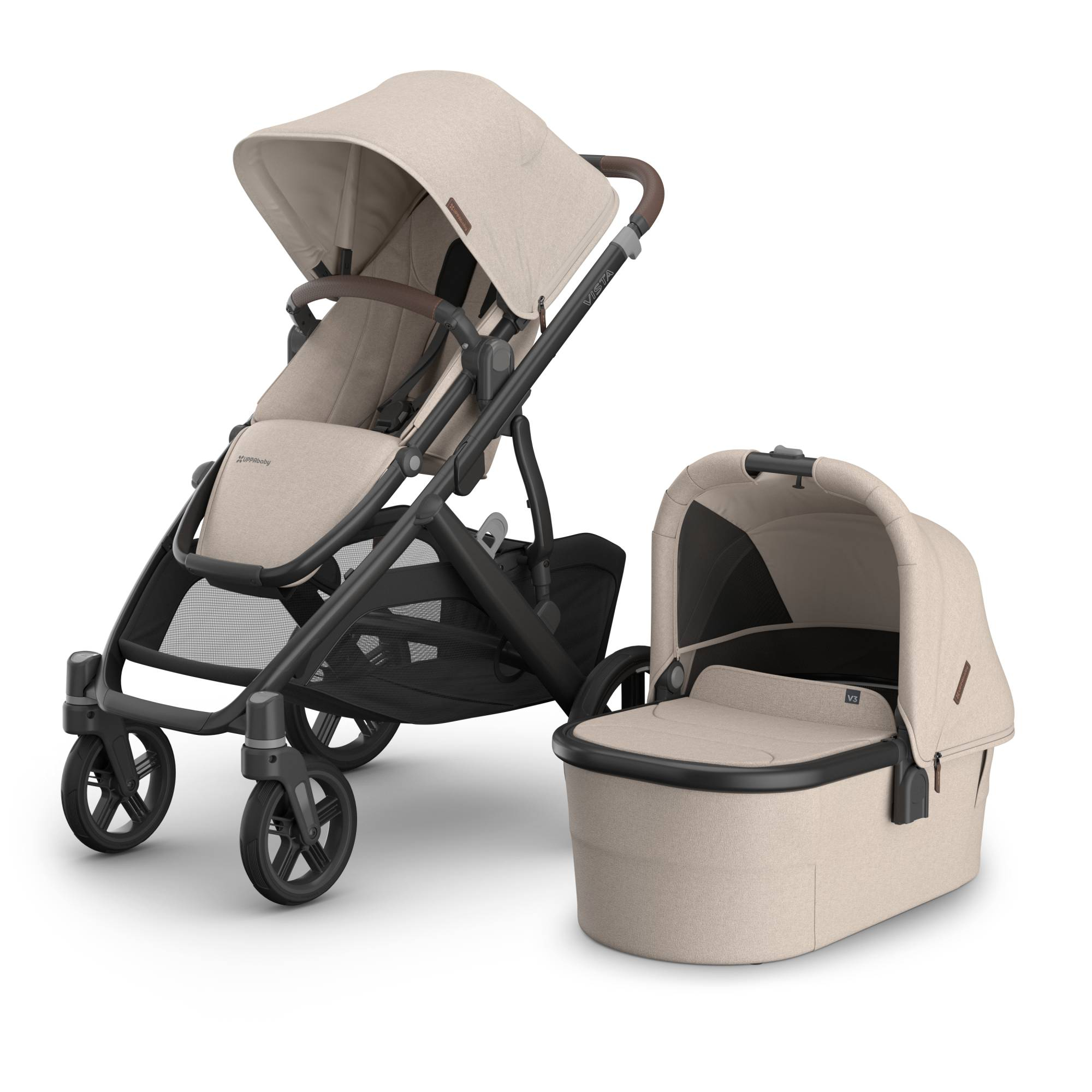 Kombi-Kinderwagen, UPPAbaby, Beige – Besonderheit: erweiterbares UPF 50+ Verdeck