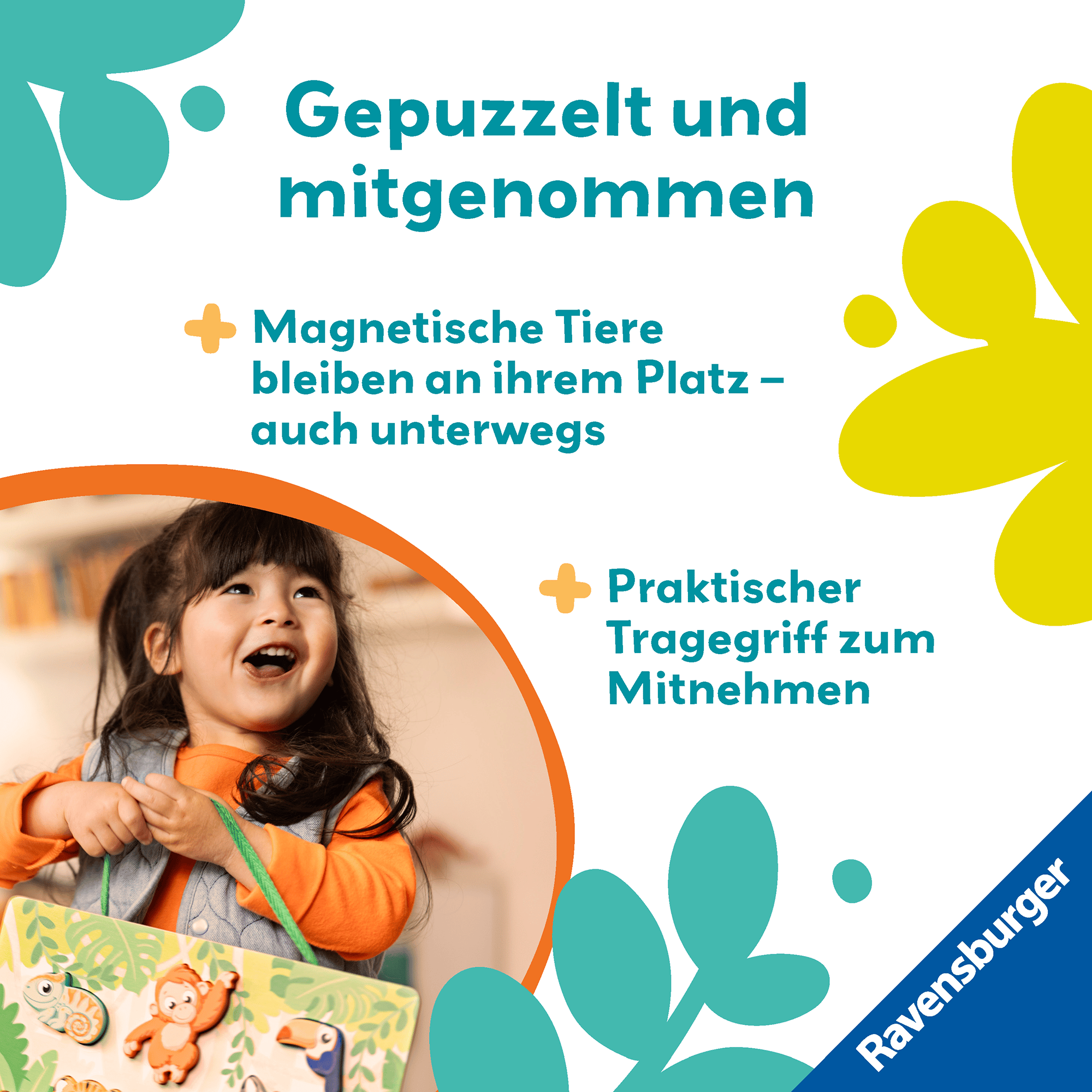 Play+ magnetisches Holz-Fühl-Puzzle: Dschungel Ravensburger Mehrfarbig 2000587406606 2