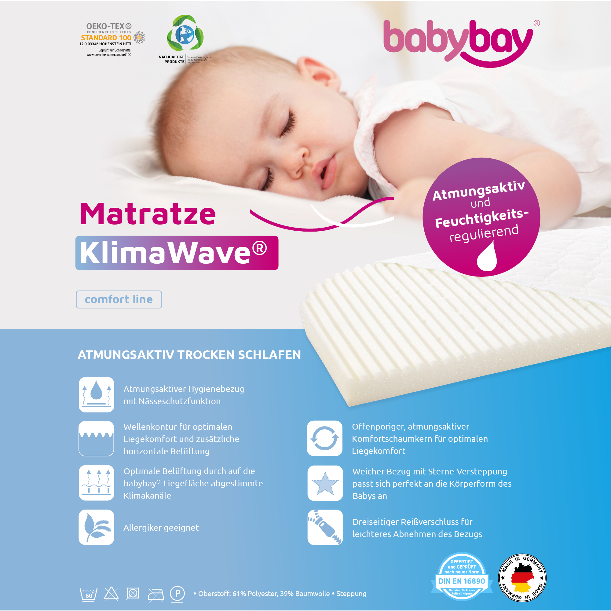 Matratzen für Beistellbetten, tobi, Weiß – Produktansicht