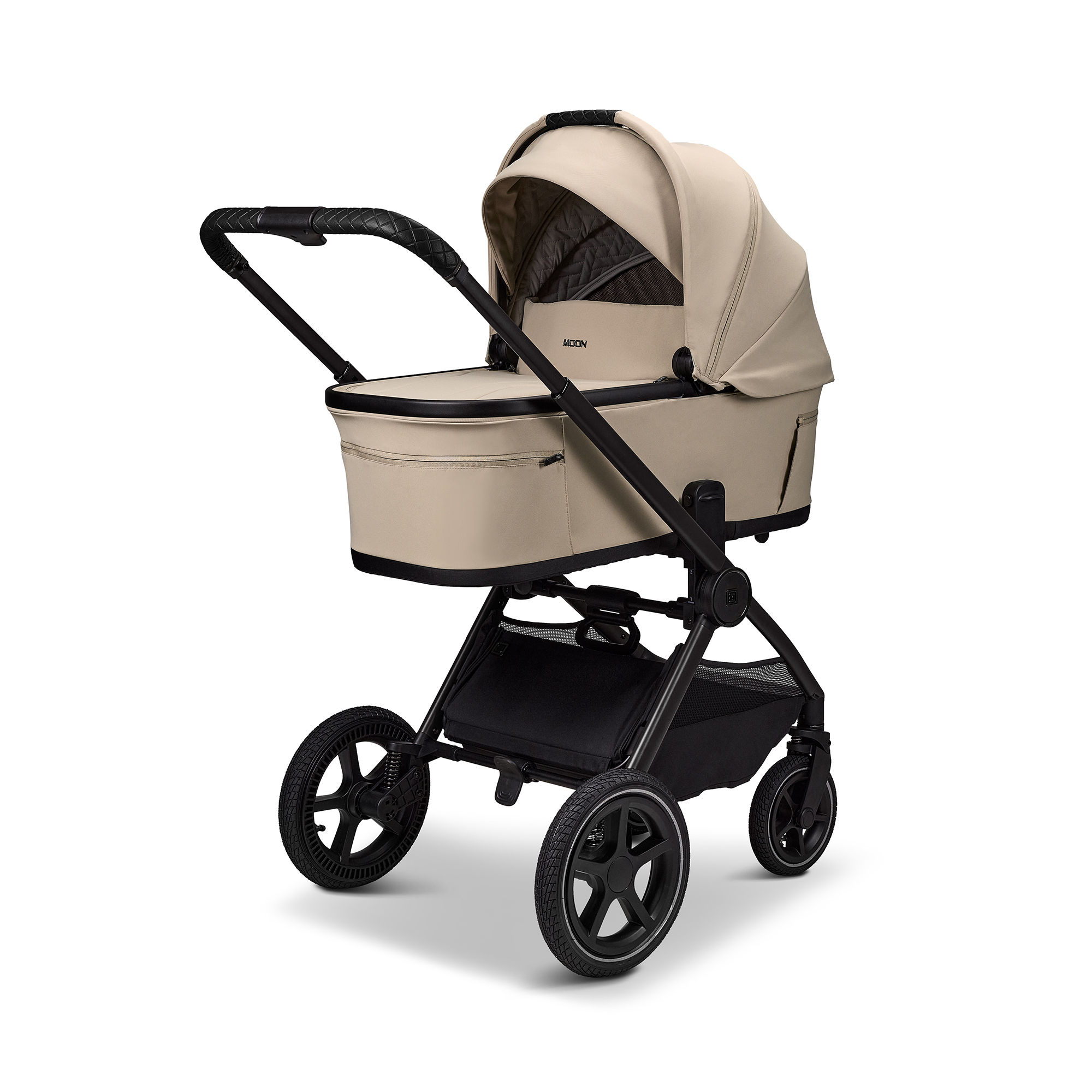 Kombi-Kinderwagen, MOON, Beige – Besonderheit: zusammenfaltbar mit Babywanne  oder Sportsitz auf dem Gestell