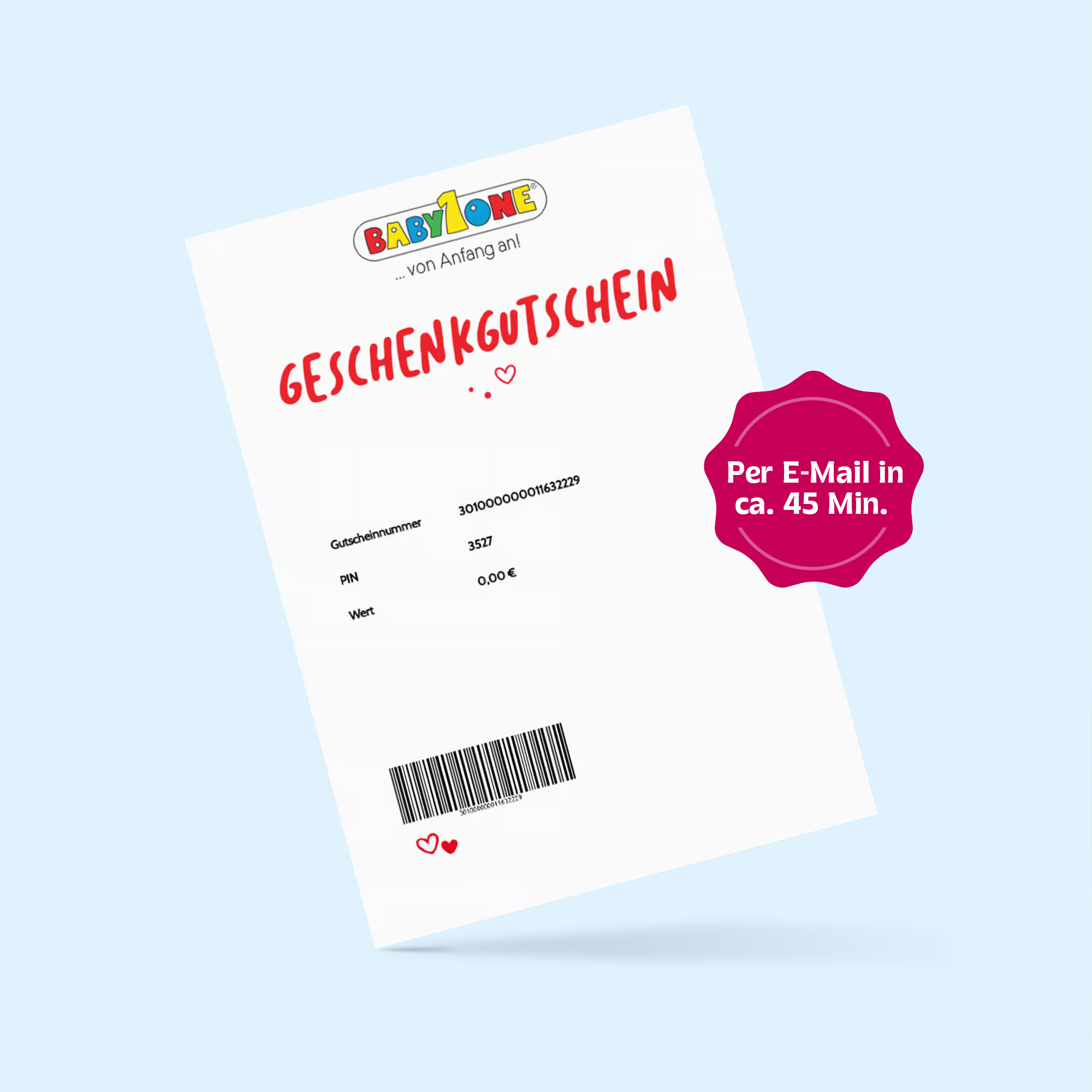 Geschenkgutscheine, BabyOne, Weiß – Besonderheit: Versand per E-Mail nach Zahlung 

