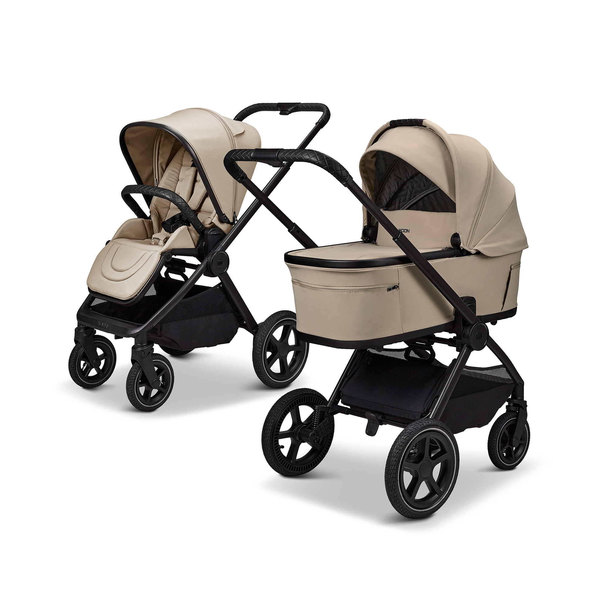 Kombi-Kinderwagen, MOON, Beige – Besonderheit: zusammenfaltbar mit Babywanne  oder Sportsitz auf dem Gestell