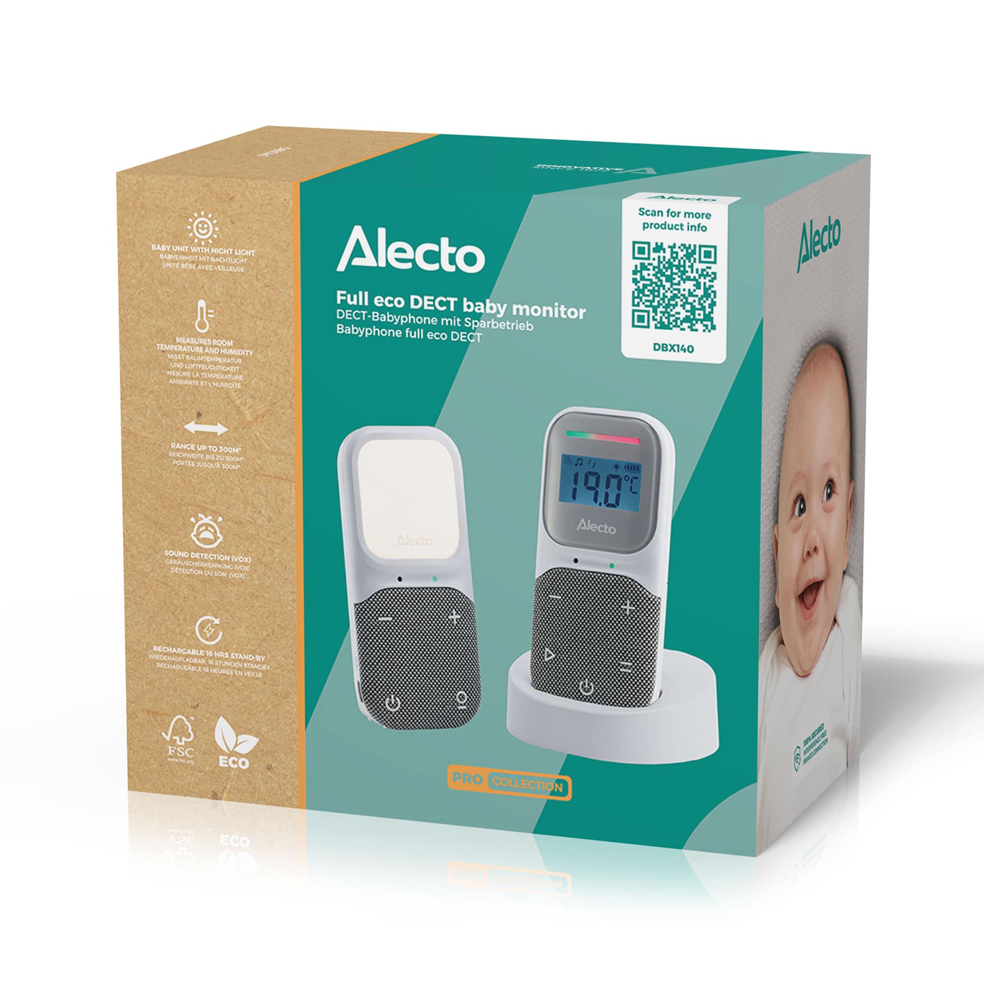 Audio Babyphone, Alecto baby, Weiß – Produktansicht