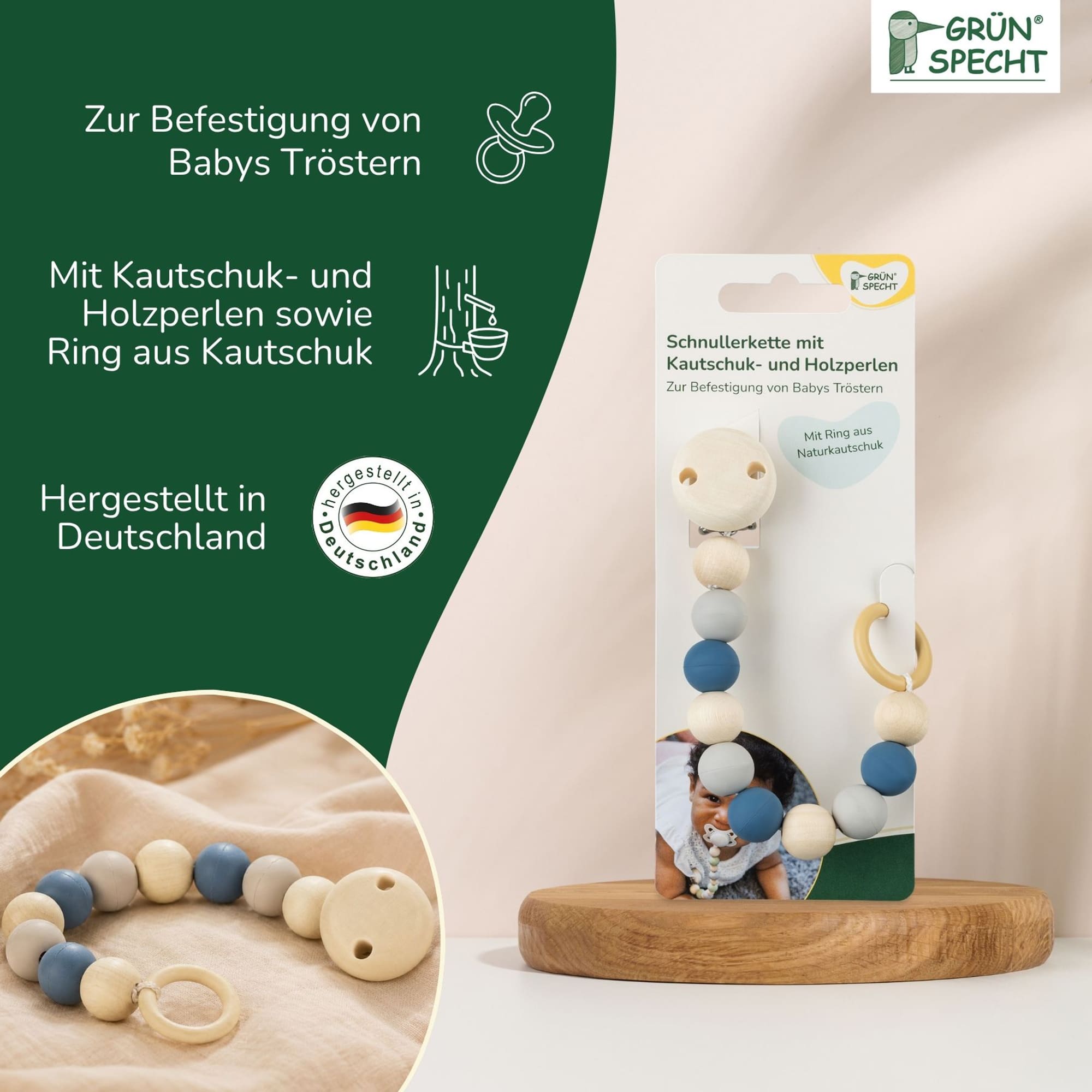 Schnullerketten, GRÜNSPECHT, Blau – Produktansicht