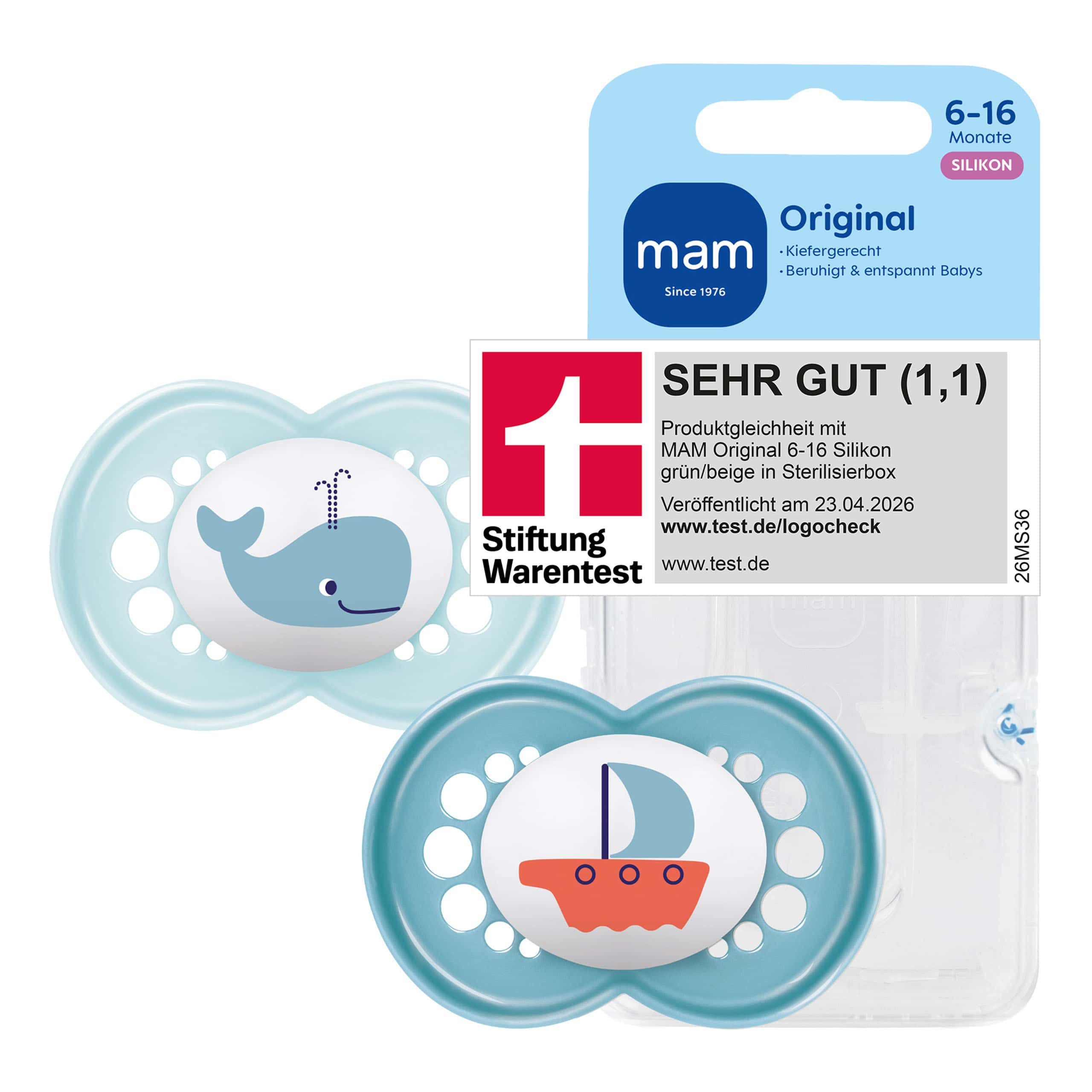 Schnuller, MAM, Blau – Besonderheit: inkl. praktischer Sterilisier- und Transportbox