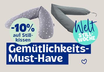 Weltstillwoche: -10% auf Stillkissen. Gemütliches Must have! Stillkissen abgebildet.