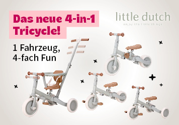 Little Dutch: Das neue 4-in-1 Tricycle! 1 Fahrzeug, 4-fach Fun. Kind auf dem Dreirad.