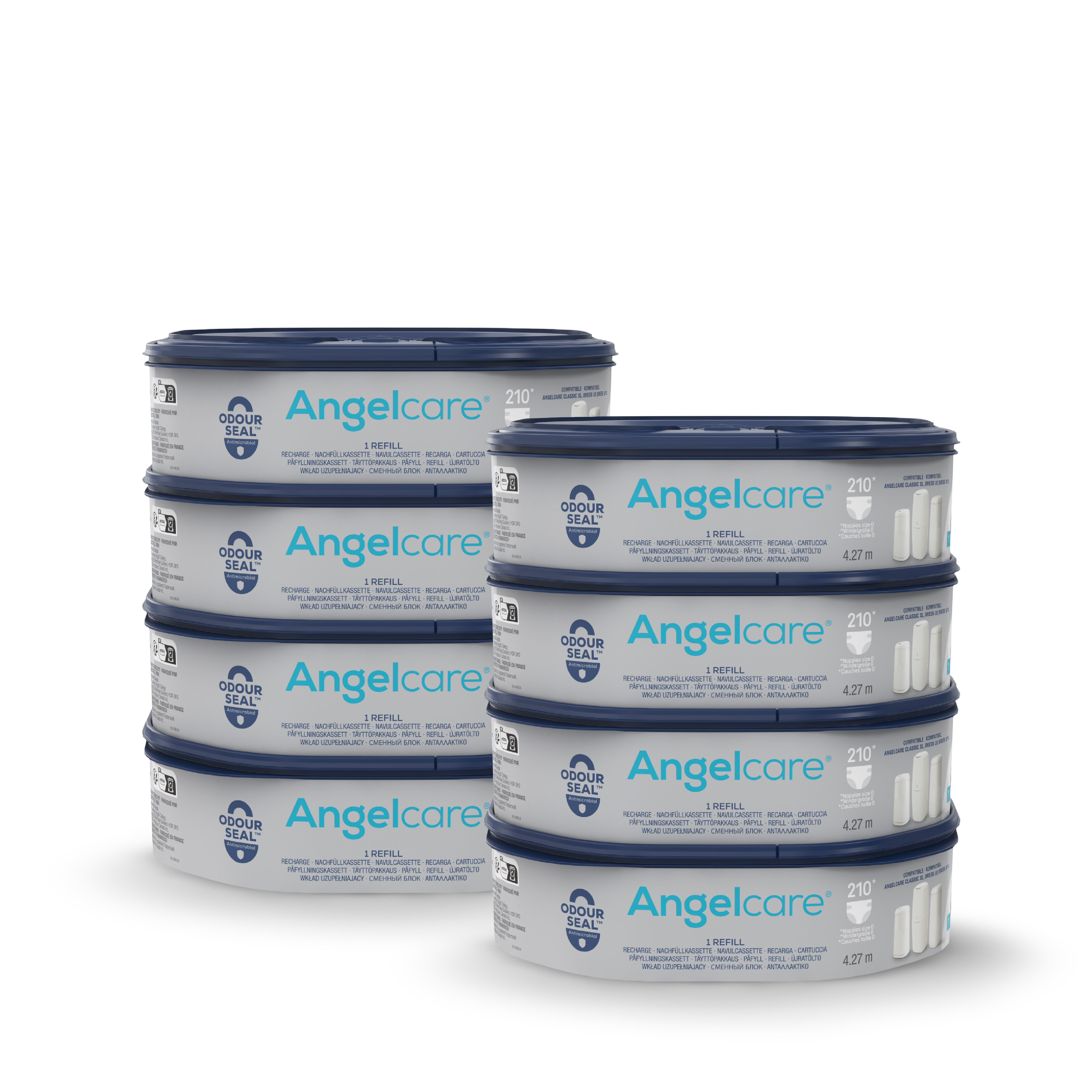 Angelcare, Grau – Besonderheit: 8 Nachfüllkassetten – 1 Kassette fasst bis zu ca. 210 Windeln