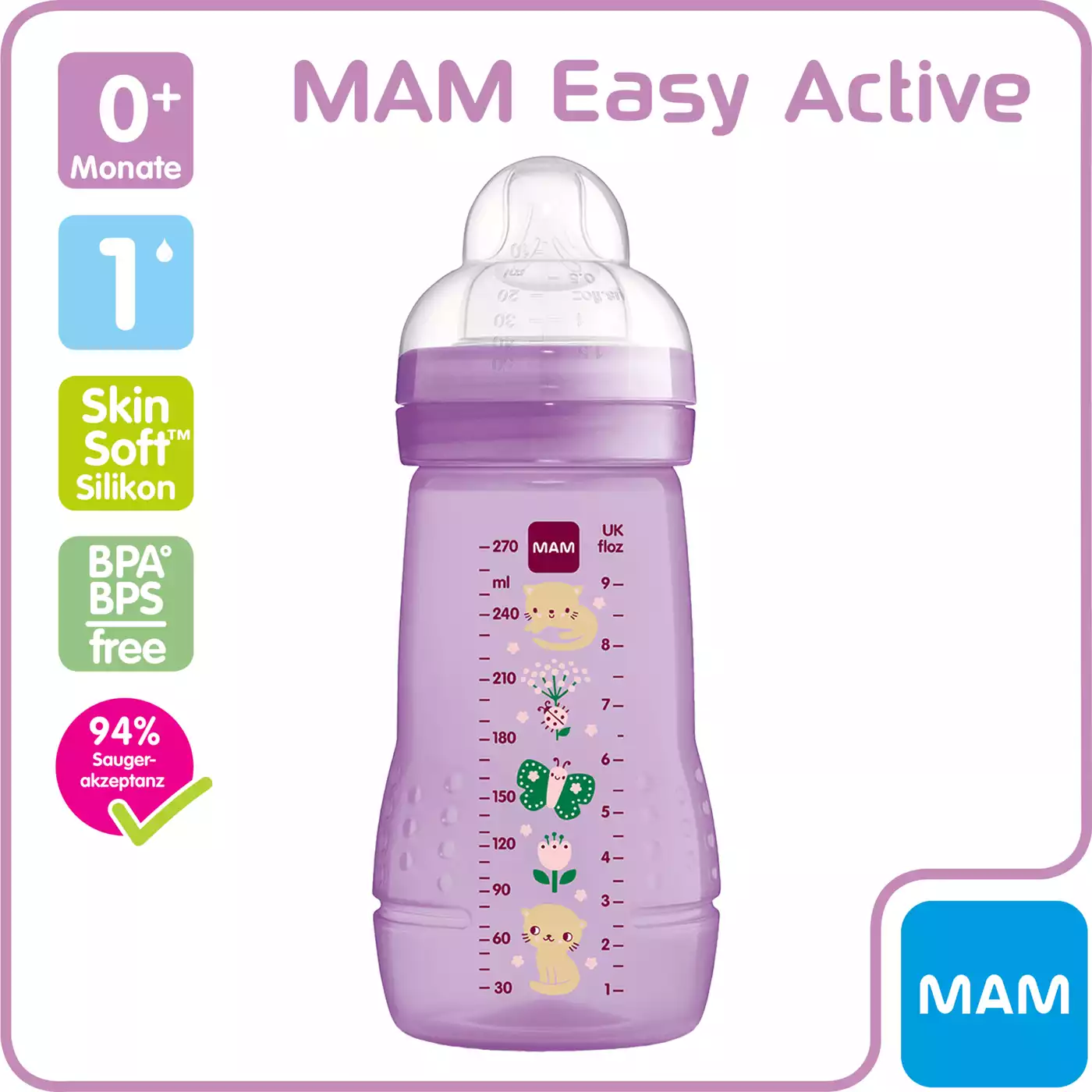 Easy Active Baby Bottle Katze/ Schmetterling MAM Lila 2000568213032 4