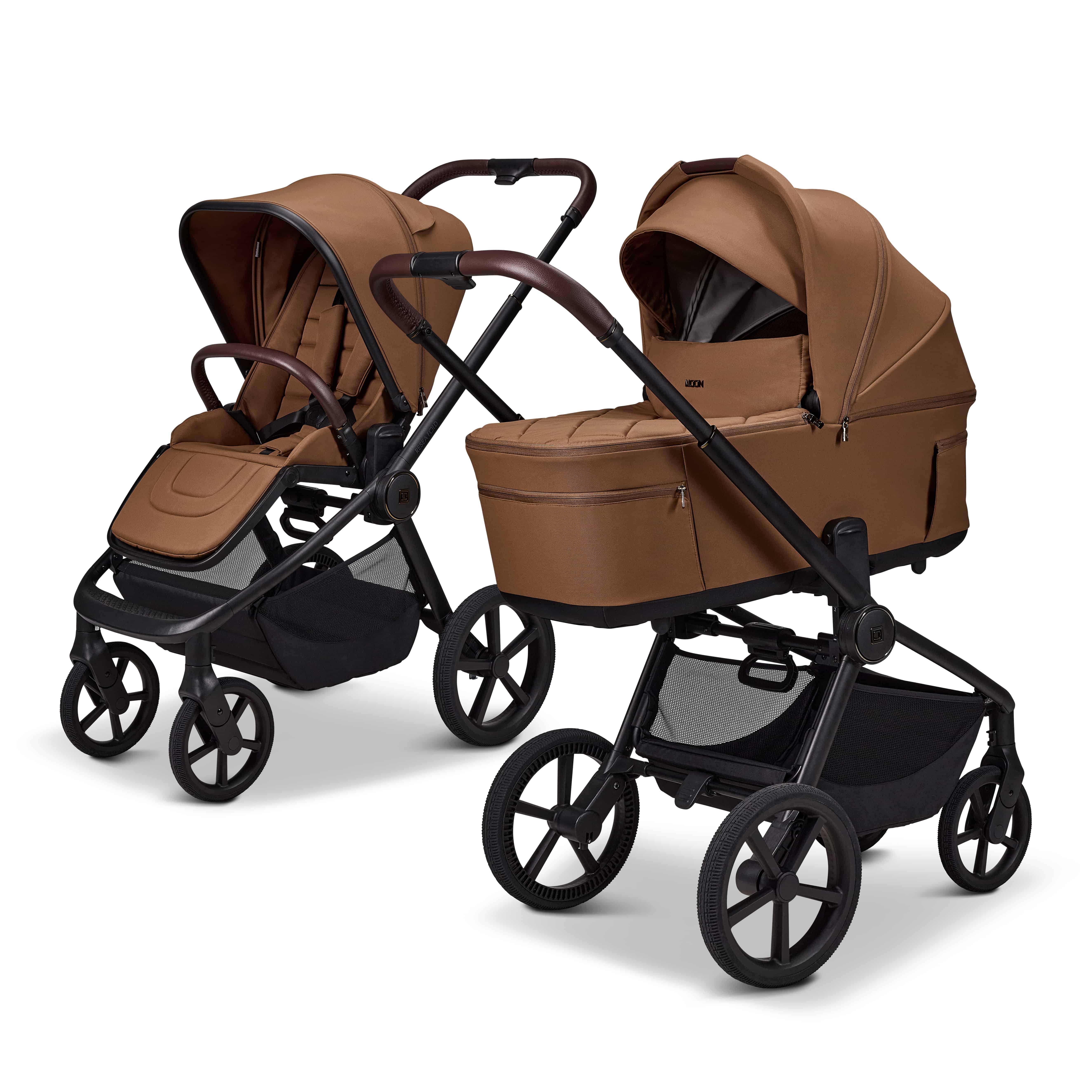 Kombi-Kinderwagen, MOON, Braun – Besonderheit: faltbar mit Babywanne auf dem Gestell