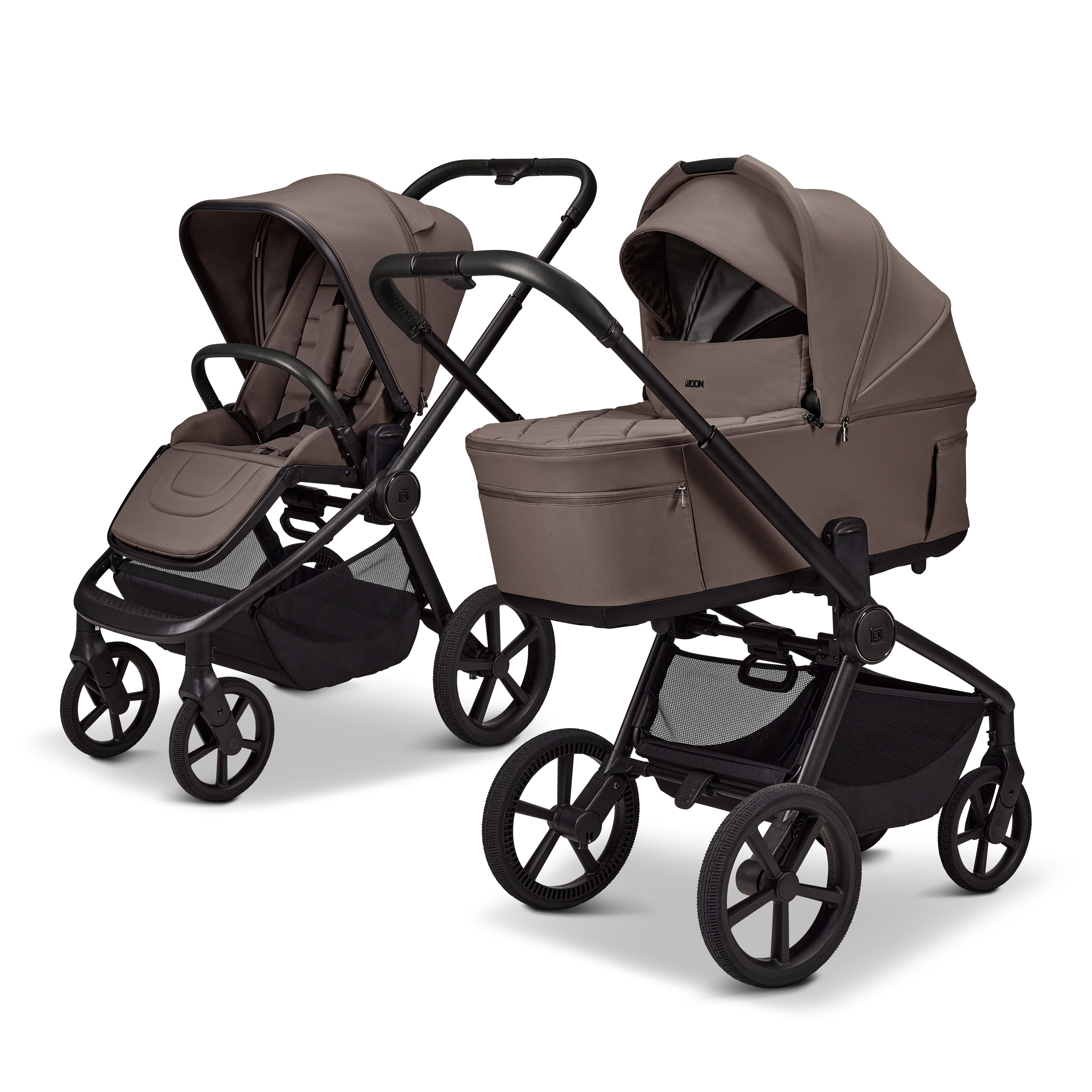 Kombi-Kinderwagen, MOON, Beige – Besonderheit: faltbar mit Babywanne auf dem Gestell