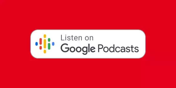 Hintergrund ein roter mit dem logo des google podcasts.