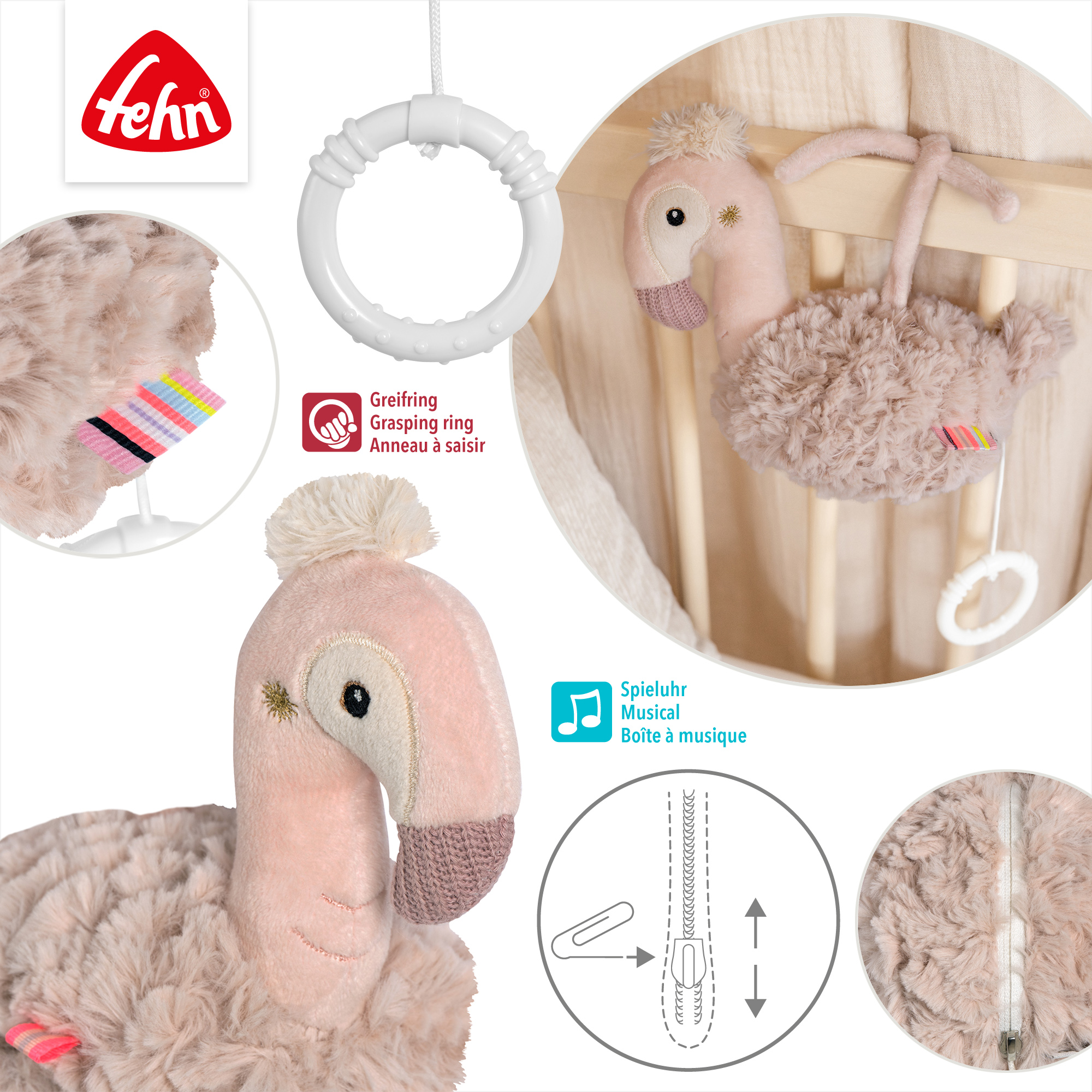 Trudi Spieluhr Herz Cremino - Plüschtier Für Babys, 18 Cm, Rosa, Waschbar