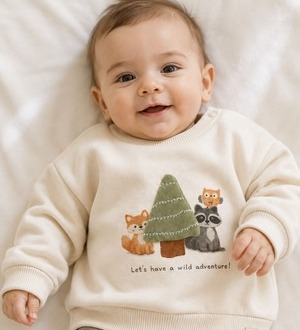 Baby im Weihnachtspullover.