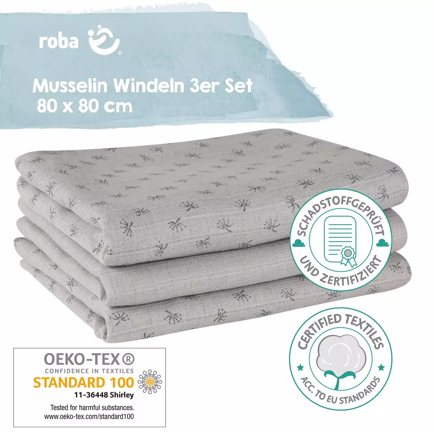 3er Set Mullwindeln roba Grau 2000577830527 5